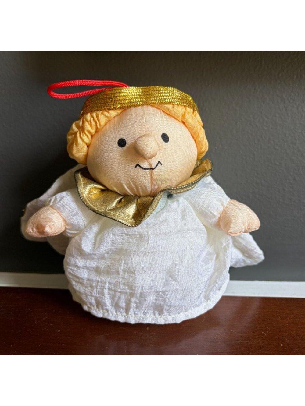 Vintage 1993 Stuffins Angel Christmas Ornament Plush Puffy White Gold Holiday